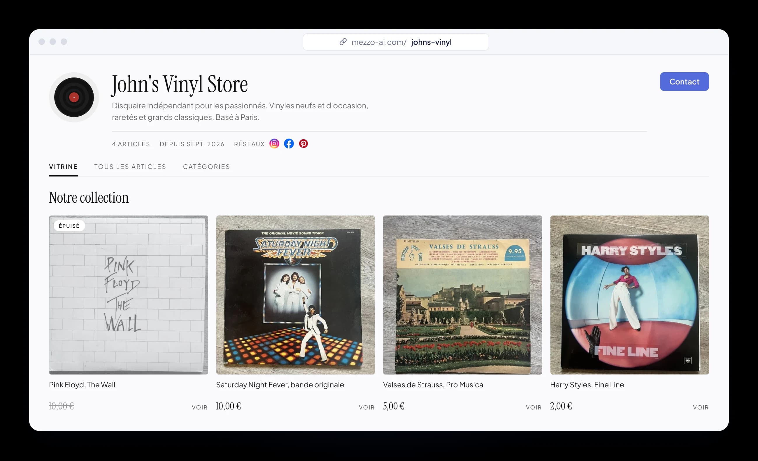La vitrine Mezzo de John's Vinyl Store